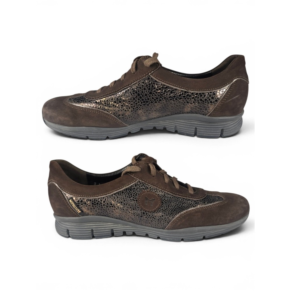 Mephisto Womens Brown Suede Metallic Snakeskin Walking Shoes Sneakers US 10